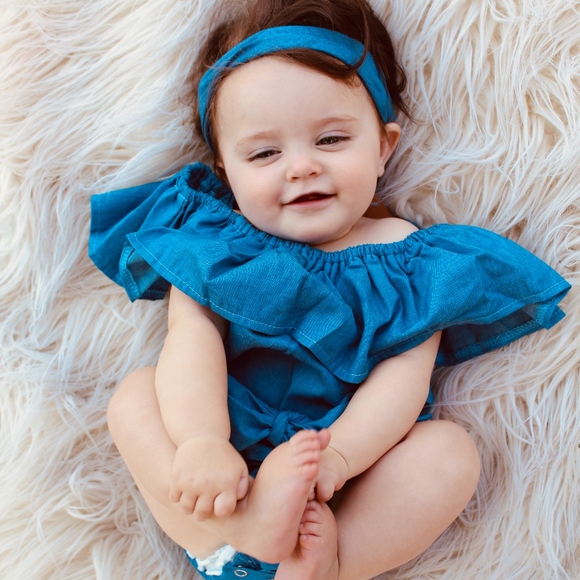 Other - Denim Ruffled Bodysuit with Headband